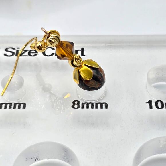 Pierced Earrings Leopard Skin Jasper Bicone Brown Beads Handcrafted SKU2794 - Picture 5 of 7